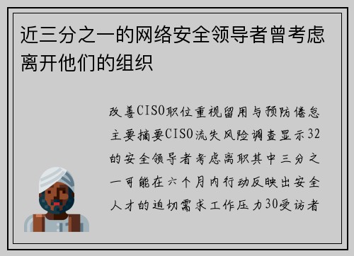 近三分之一的网络安全领导者曾考虑离开他们的组织 近三分之一的网络安全领导者曾考虑离开他们的组织