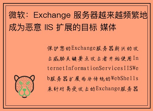 微软:Exchange 服务器越来越频繁地成为恶意 IIS 扩展的目标 媒体 微软:Exchange 服务器越来越频繁地成为恶意 IIS 扩展的目标 媒体
